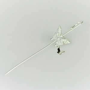 Sterling Silver Butterfly Ear Pin Earring • Unique Starburst Ear Wrap Ear Crawler • Mismatched  Long Ear Cuff Earrings