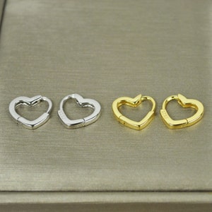 Small Sterling Silver Heart Huggie Hoop Earrings • Dainty Gold Heart Hoops • Valentines LOVE Earrings