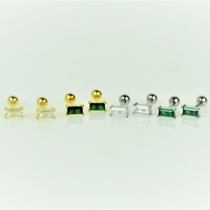 Sterling Silver Screw Ball Back Conch Earring • Dainty Gold Helix Stud Earrings • Emerald Green Cartilage Stud Earrings