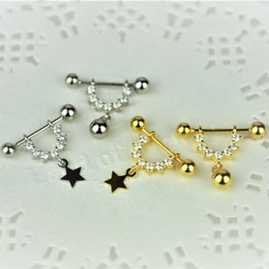Gold Star Screw Back Earrings • Sterling Silver Ball Back Cartilage Earrings • Dainty Helix Pierced Ear Cuff • Hypoallergenic Ear Wrap