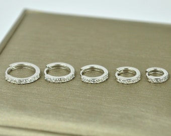 Sterling Silver Huggie Hoop Earrings Set • Tiny Helix Hoop Earrings • Small Cartilage Hoop Sleeper Earrings