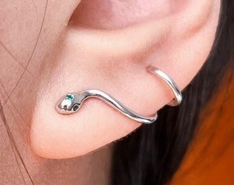 Sterling Silver Snake Ear Climber Earrings • Trending Goth Witch Ear Crawler