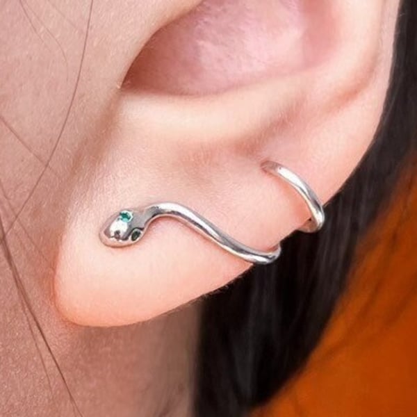 Sterling Silver Snake Ear Climber Earrings • Trending Goth Witch Ear Crawler