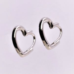 Sterling Silver Heart Huggie Hoop Earrings • Dainty Small Heart Love Hoop Earrings • Gifts for Girlfriend