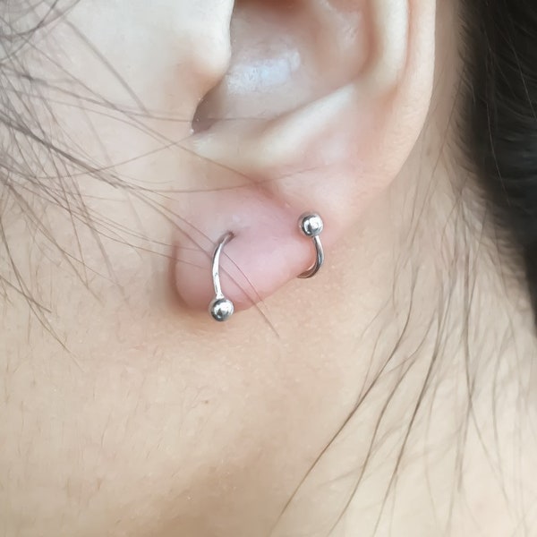 Sterling silver spiral stud earrings, Minimalist gold spiral hoop earrings, Unique front back earrings, Mens screw back earrings