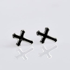 Sterling Silver Cross Stud Earrings. Goth Black Cross Screw Back Earrings. Minimalist Mens Punk Earrings