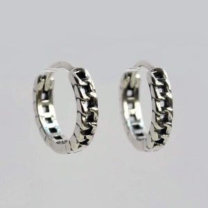 Sterling silver huggie hoop earrings, Small cartilage hoop, Minimalist mens goth hoop earrings
