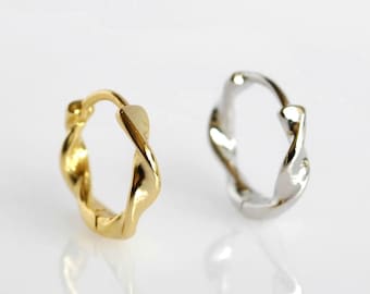 Small gold huggie hoop earrings, Dainty minimalist sterling silver hoop earrings