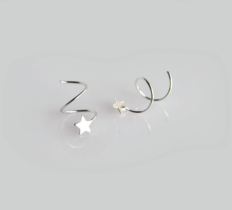 Spiral Double Hoop Earrings Small Sterling Silver Star Hoop Etsy UK