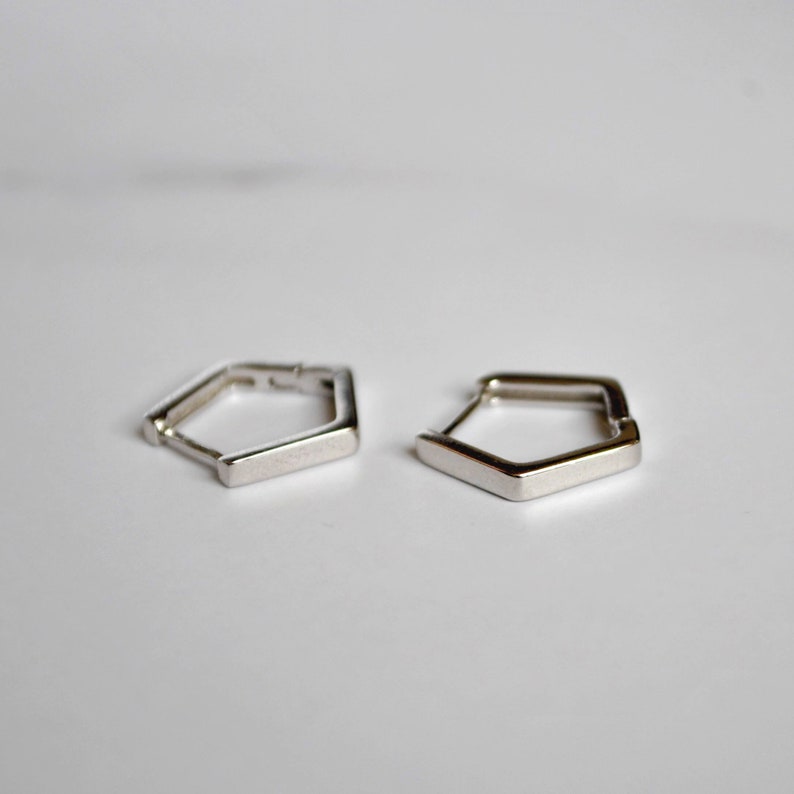 Simple mens hoop Small pentagon hoop earrings Dainty gemstone earring Handmade unique hoop earrings Sterling silver huggie hoop earrings