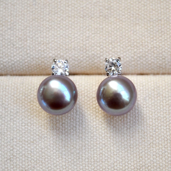 Purple freshwater pearl stud earrings. June birthstone raw | Etsy