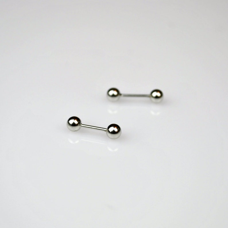 Screw back ball stud earring set, Minimalist sterling silver stud earrings, Small front back double sided earrings, Mens black earrings image 2