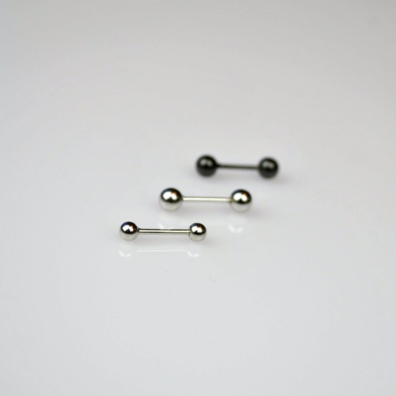 Screw back ball stud earring set, Minimalist sterling silver stud earrings, Small front back double sided earrings, Mens black earrings image 7