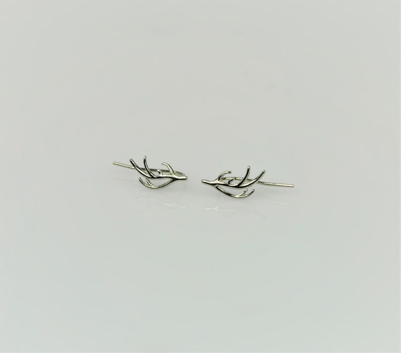 Deer Antler Ear Climber Earrings Sterling Silver Christmas Ear Crawler Statement Winter Ear Wrap Earrings image 7