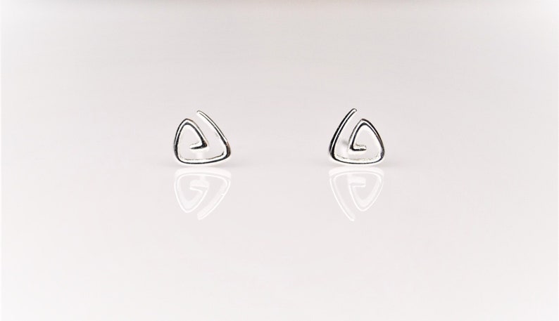 Sterling Silver Triangle Stud Earrings Minimalist Geometric Earrings image 1