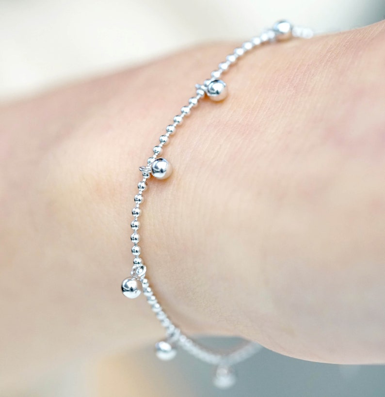 Sterling Silver Bead Charm Bracelet. Dainty Silver Beaded Etsy UK