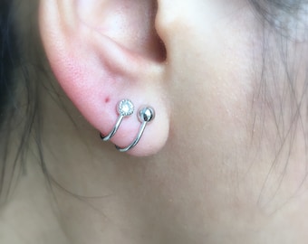 Sterling Silver Suspender J Earrings • Edgy Ear Hugger Earrings • Minimalist Ear Cuff • Huggie Earring Hooks Hangers