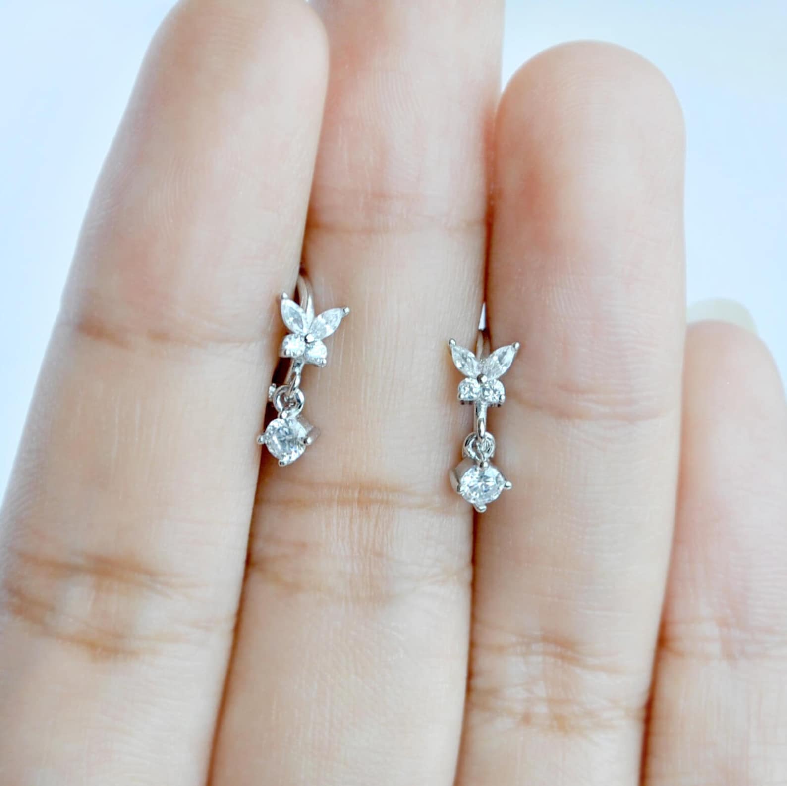 Flower Huggie Hoop Earrings. Sterling Silver Cartilage Hoop Etsy UK