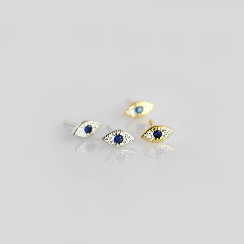 Tiny Sterling Silver Evil Eye Stud Earrings Gold Eye Stud Etsy