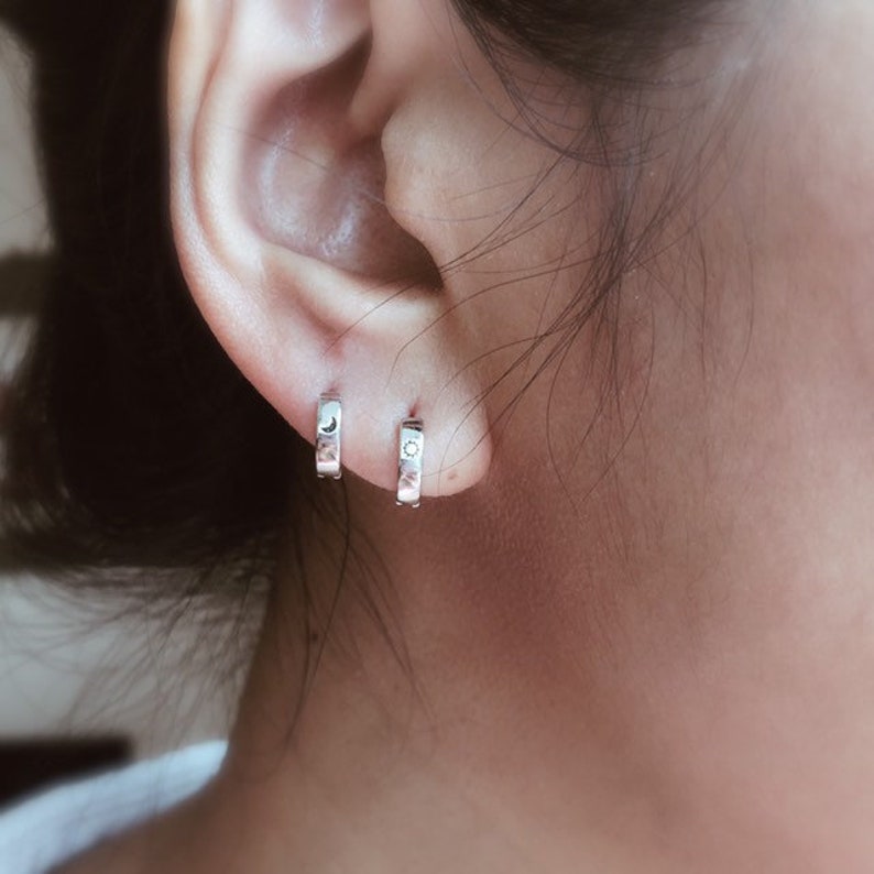 Mismatched Silver Huggie Hoop Earrings. Tiny Cartilage Hoop Etsy UK