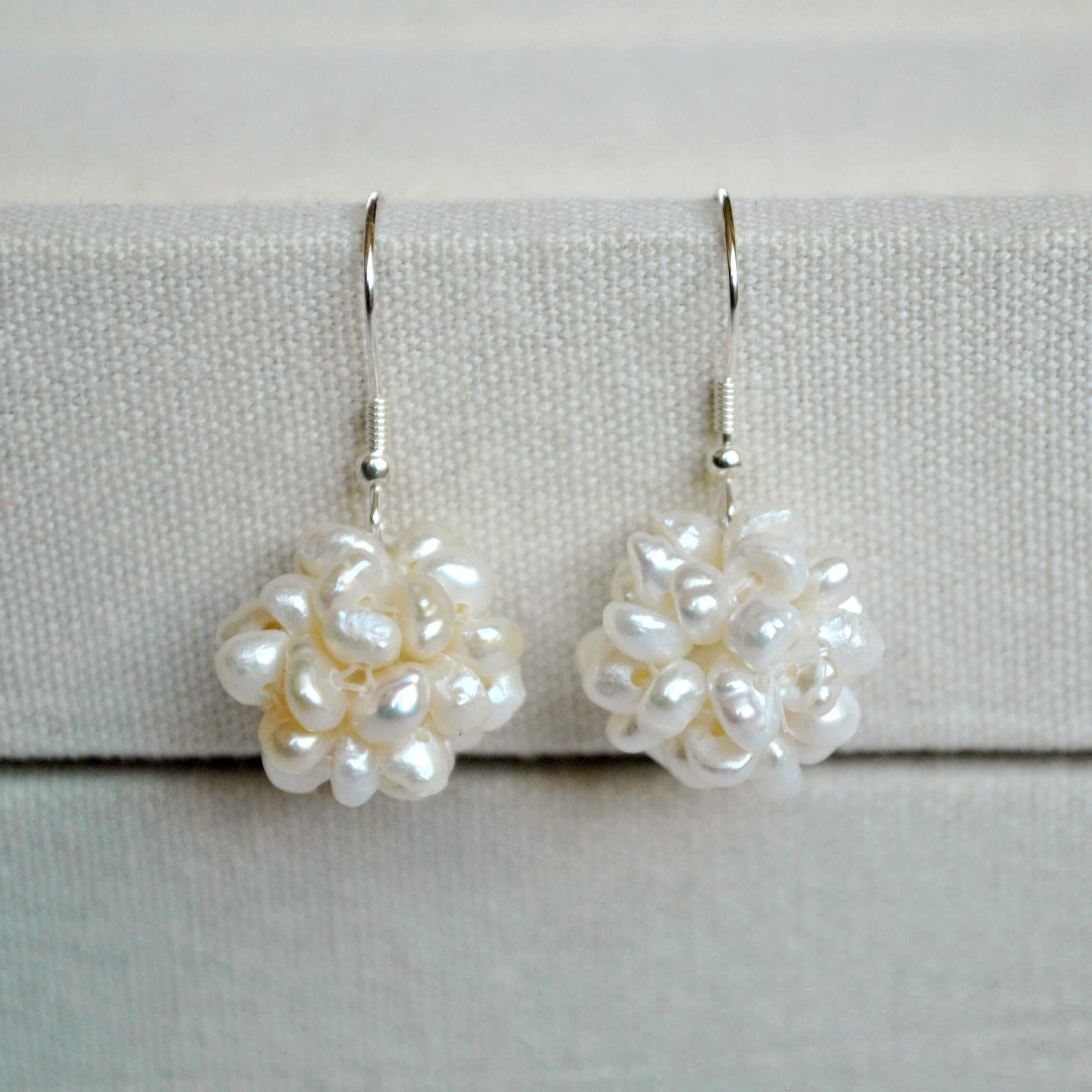 Dangle Freshwater Pearl Cluster Earrings. White Pearl Drop - Etsy UK