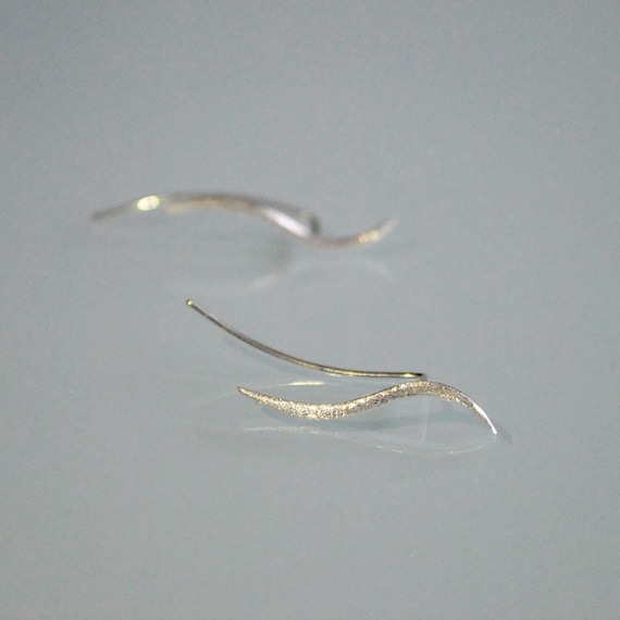 Sterling silver ear climbers. Gold bar earrings. Silver bar ear crawler. Modern leaf earring. Minimalist nickel free ear wrap.Dainty earring