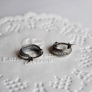 Small huggie hoop earrings. Unique sterling silver hoop earrings. Simple mens goth hoop earrings. Bohemian oxidized silver earrings. Gift