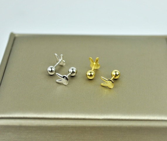 Cute Bunny Screw Back Earrings Sterling Silver Easter Rabbit