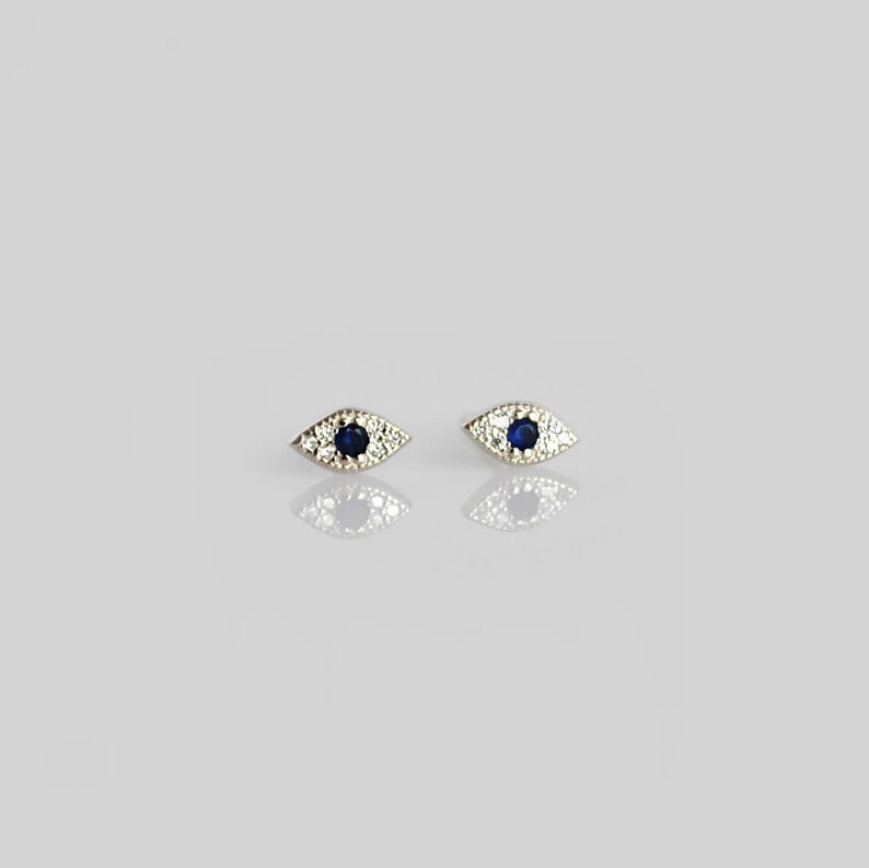 Tiny Sterling Silver Evil Eye Stud Earrings Gold Eye Stud Etsy