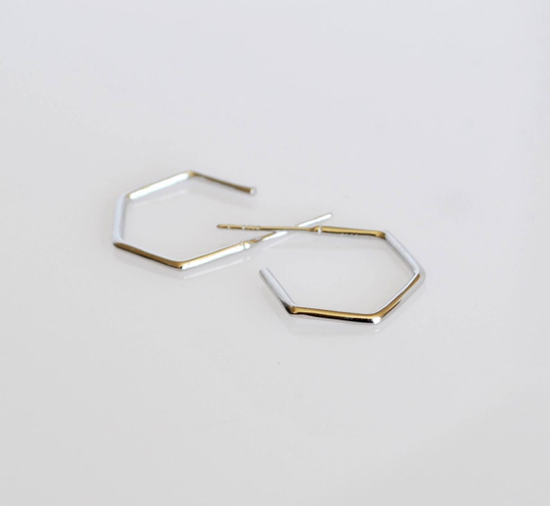 Geometric Hexagon Sterling Silver Hoop Earrings Minimalist Etsy UK