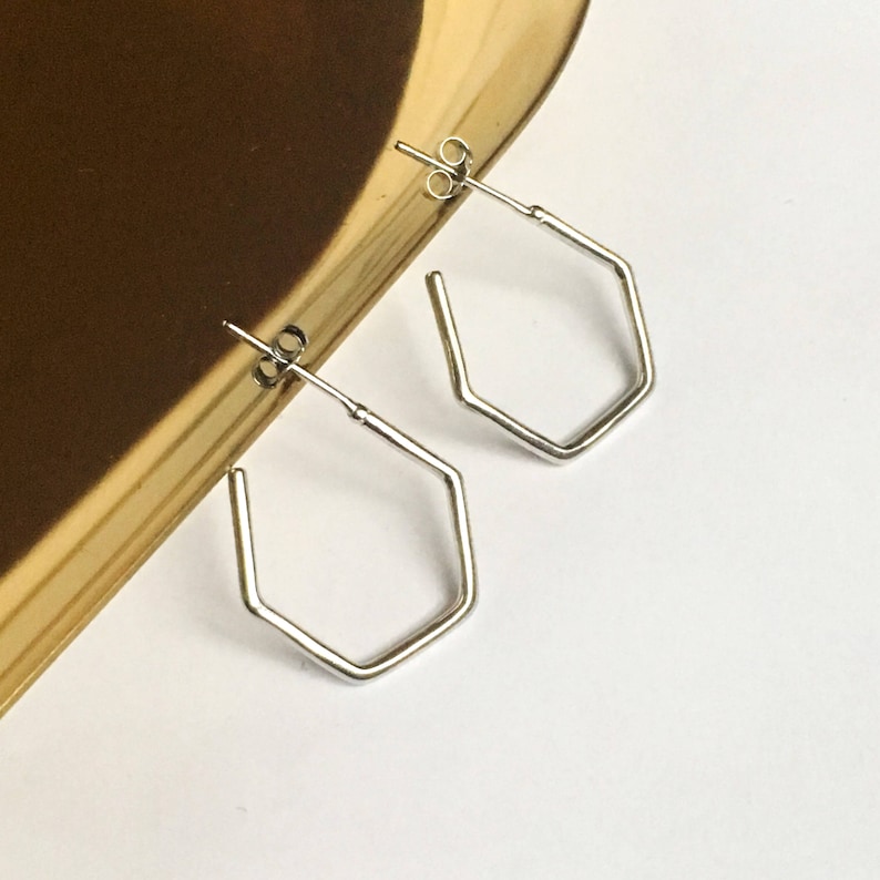 Geometric Hexagon Sterling Silver Hoop Earrings Minimalist Etsy