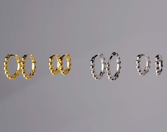 Huggie hoop earring set. Small gold hoop earrings. Tiny sterling silver cartilage hoop earrings