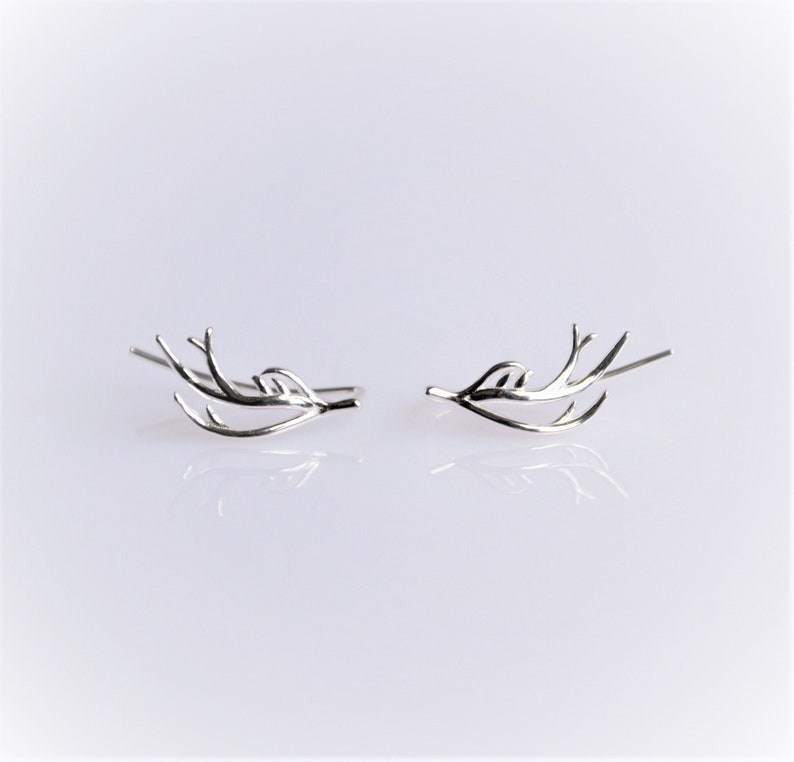 Deer Antler Ear Climber Earrings Sterling Silver Christmas Ear Crawler Statement Winter Ear Wrap Earrings Design A
