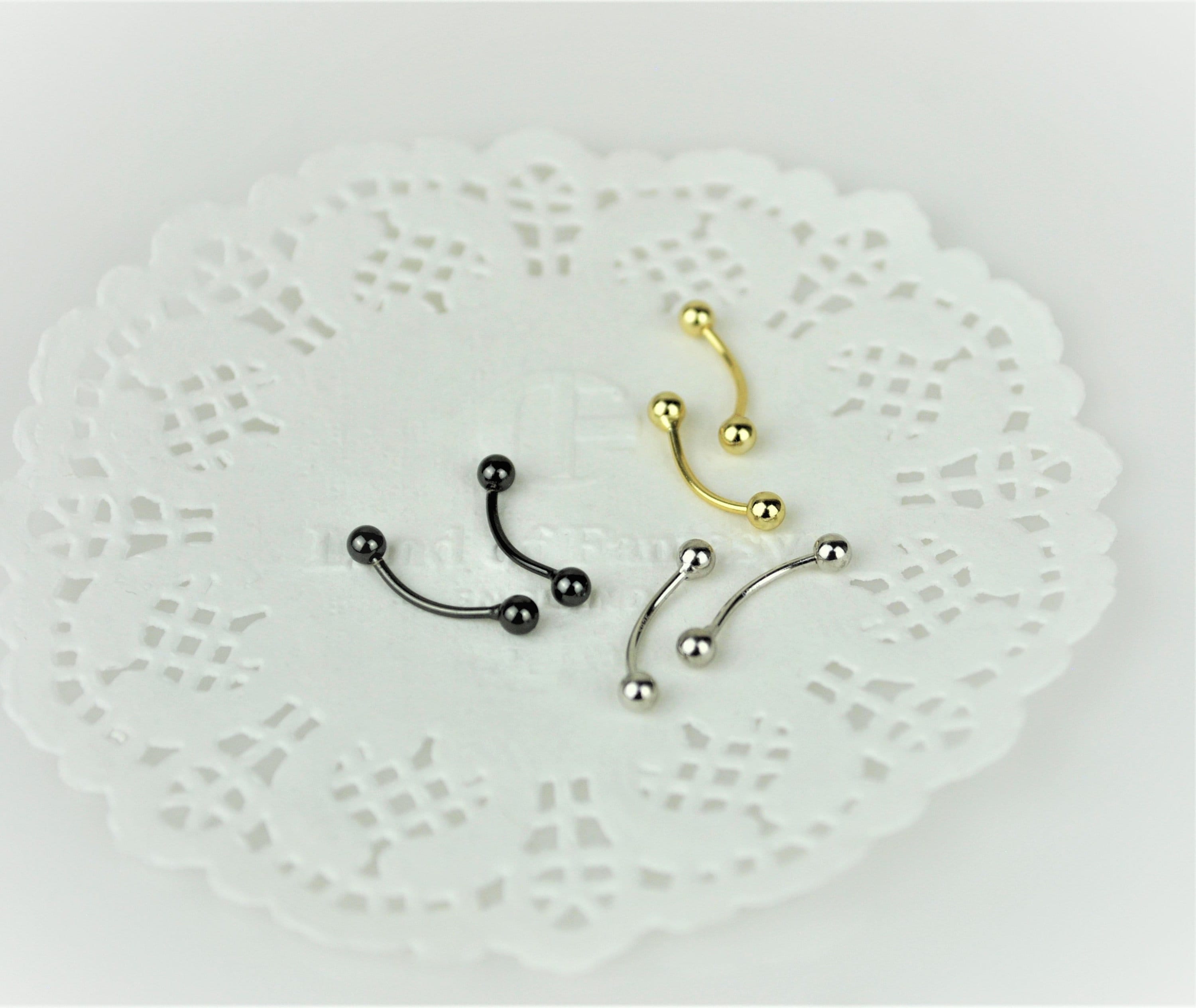 Sterling Silver Curved Barbell Rook Earring • Black Mens Goth Helix Screw Back Earring