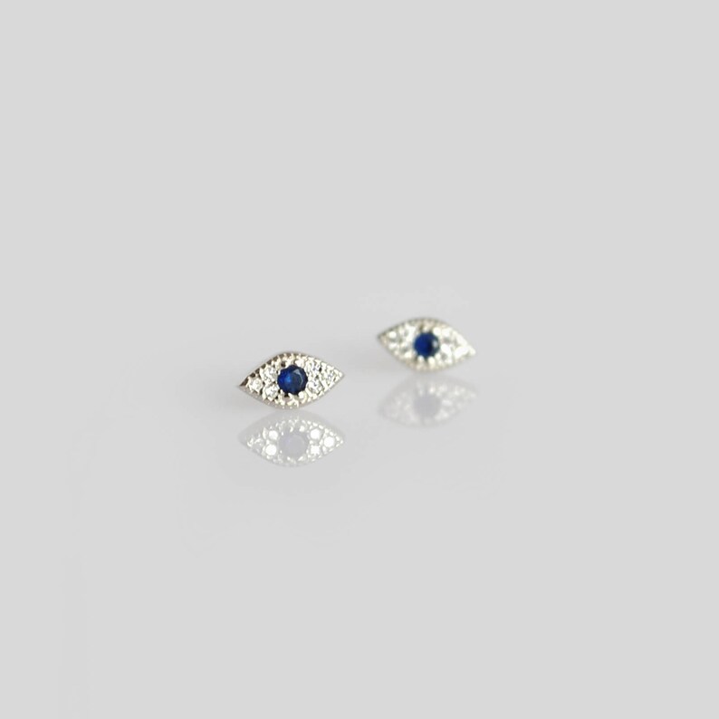 Tiny Sterling Silver Evil Eye Stud Earrings Gold Eye Stud Etsy