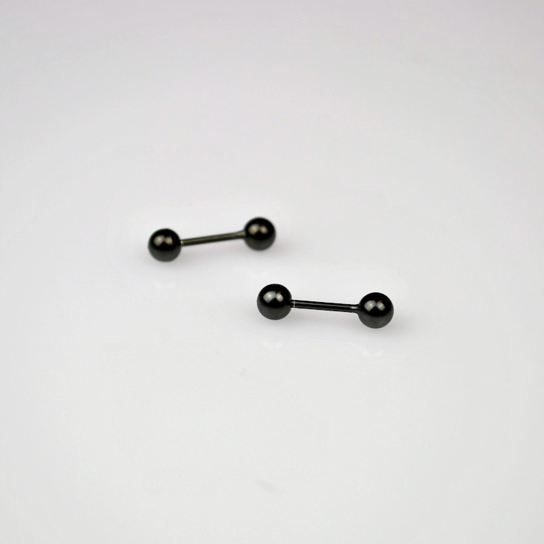 Screw back ball stud earring set, Minimalist sterling silver stud earrings, Small front back double sided earrings, Mens black earrings image 5