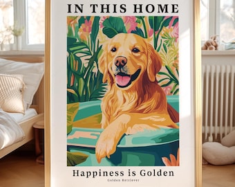 Golden Retriever Floral Art Print, Dog Mom Gift, Maximalist Decor