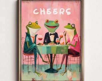 Cheers Frog Wall Art, Funny Animal Poster, Cocktail Art Print, Bar Decor, Humorous Gift 18