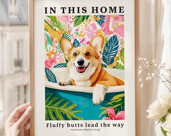 Pembroke Welsh Corgi Print: In this Home Fluffy butts lead the way 37