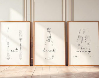 Eat Drink Be Merry Print Set: Minimalist Kitchen Wall Art