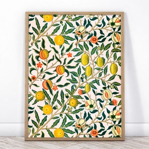 Póster de frutas vintage, impresión retro de cítricos para decoración de cocina, arte mural de William Morris, póster de limón