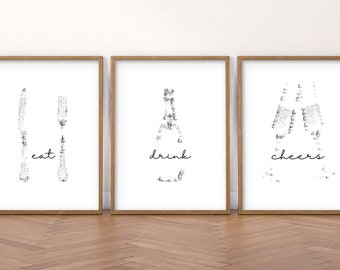 Elegant Cheers Print Trio - Perfect Kitchen and Bar Decor for Celebrations, Minimalist wall art, Set of 3