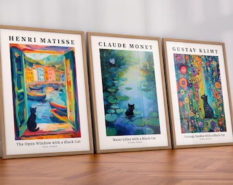 Cat Art Prints Set | Famous Paintings, Black Cat, Museum Quality