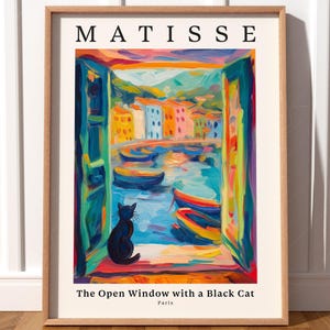 Cadeau d'inspiration Henri Matisse chat noir Décoration dopamine Art mural coloré Chat rigolo lunatique peinture art mural chat vintage 12