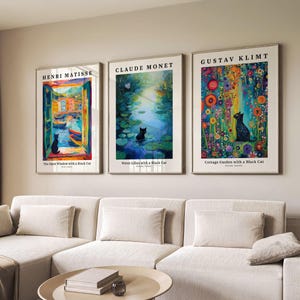 Láminas de arte de gatos / Cuadros famosos, gato negro, calidad de museo