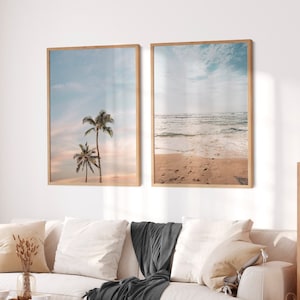 Set of 2 Coastal Beach Prints: Boho Palm Tree Sand Art