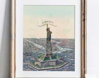 Statue of Liberty Art, New York City Print, Retro Travel Poster, Mid Century Modern, Living Decor, Gift Idea