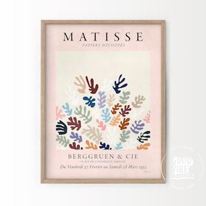 Impresión de Henri Matisse, exposición de Matisse, póster rosa de Matisse, arte abstracto, recortes, impresión de arte boho, diseño de arte floral, Matisse coral