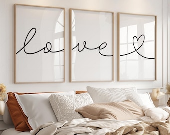 Love Wall Art Set of 3, Minimalist Line Print, Romantic Bedroom Decor, Modern Couple Poster, Wedding Gift, Handwriting Style 27