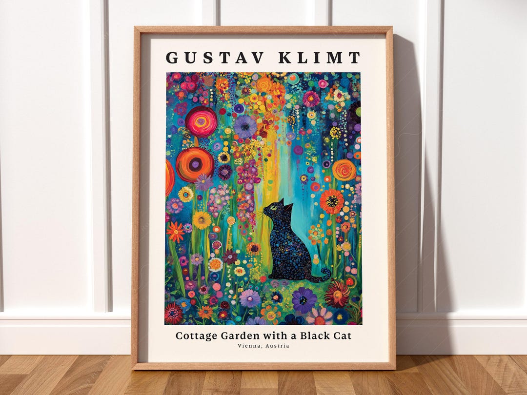 Gustav Klimt Style Black Cat Art Print, Colorful Whimsical Decor - Etsy ...